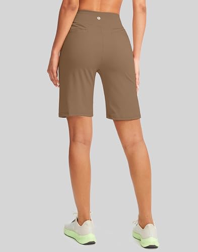 Image of SANTINY Women's 9 inch High Waisted Bermuda Shorts with 4 Pockets Knee Length Long Shorts for Women Workout Athletic Casual