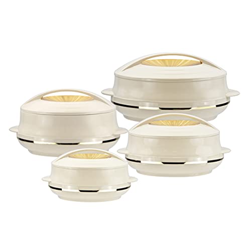 Insulated Serving Dishes with Lids - 4 Piece Olympic Thermal Hot Food Containers Set 0.8, 1.2, 1.6 and 2.5Liters, Beige