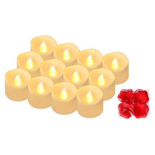 AGPTEK キャンドルライト LED キャンドル ろうそく (12個セット) 電池式 揺らぐ炎 火を使わない タイマー機能付き 点滅仕様 装飾用バラの花びら付き 結婚式 誕生日 クリスマス お盆 パーティー バレンタイン 室内飾り 波形の口(暖色光)