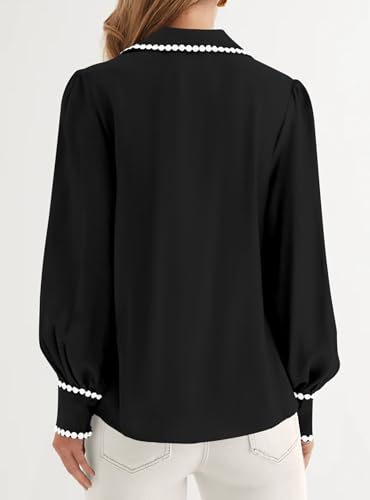 PRETTYGARDEN Womens Long Sleeve Button Down Shirts 2025 Trendy V Neck Loose Fit Fall Tops Collared Dressy Casual Blouses3