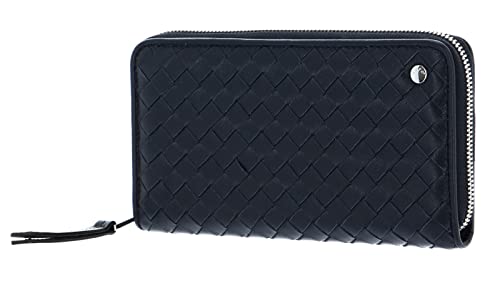 ABRO Leather Piuma Weaving Zip Wallet Navy, portefeuille zippé bleu marine et tout-en-un cuir