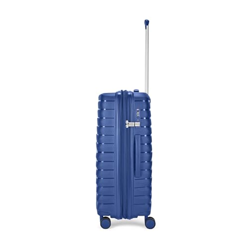 Image of Skybags Polypropylene Float Max Check-in Trolley Bag - Medium, 66cms | Premium Hard-Sided Luggage for Travel with Smooth 8 Wheels Double Spinner & Flushed TSA Lock - Blue