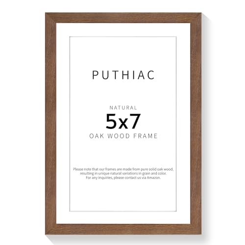 puthiac 5x7 Oak Wood Picture Frame - Minimalist 5x7 Picture Frame, 5"x7" Frame Wood, Natural Solid Wooden Picture Frames for Wall Art Photo and Prints(1 Pack, Walnut)