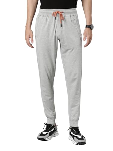 Image of BUZZ Standard Men Athleisure Slim Fit Solid Cotton Joggers Zipper Pockets, Ultra Soft, Stretchable, Breathable, Anti-Slip Waistband with Drawcord, Track Pants for Leisure, Travel, Workout. Pack of 1