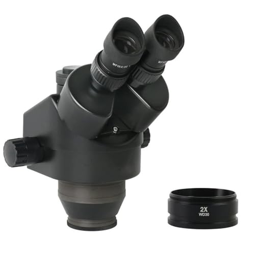 ラボ用顕微鏡アクセサリー 7X-90X (2X) ホワイト/ブラック 同時焦点 パフォーカル 三眼実体顕微鏡ヘッド WF10X 接眼レンズ 視度観察 増幅ディスプレイ(Black)