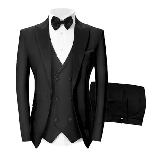 Formal 3 Pcs Men Tuxedo Suit Set Peaked Lapel Wedding Slim Fit Double Breasted Vest and Pants JXZ045