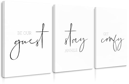 Be Our Guest Wall Decor Guest Room Wall Art Decor Stay Awhile Signs for Home Decor Minimalist Wall Art over the Bed Sign Guest Bedroom Wall Decor Canvas Painting 12x16 Inch (set of 3) Ready to Hang