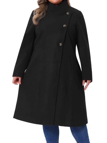 Agnes Orinda Women's Plus Size Overcoat Classic Stand Collar Long Sleeve Outwear Winter Long Trench Coat2