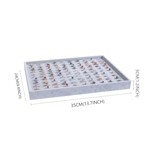 Image of Wudygirl 100 Slots Ring Organizer Tray Velvet Ring Holder Jewelry Display Drawer Insert Jewelry Storage Tray (Gray)