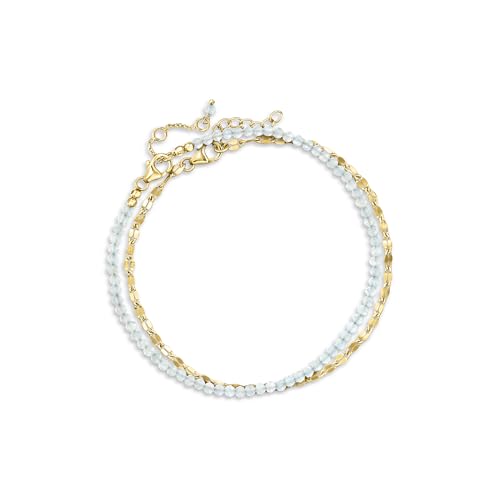 Ross-Simons 10.00 ct. t.w. Aquamarine Bead and 18kt Gold Over Sterling Lumachina-Chain Jewelry Set: 2 Anklets. 9 inches