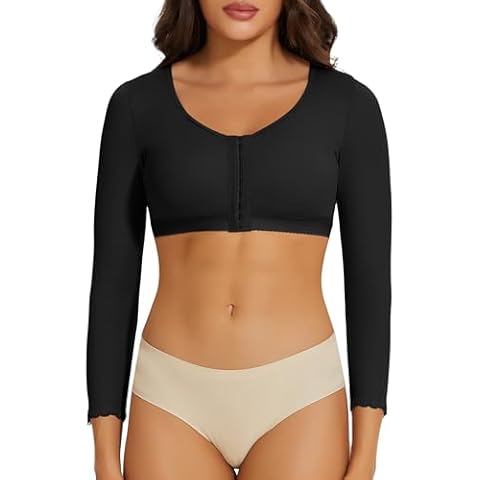 SLIMBELLE Women's Arm Shaper Tops Posture Corrector Post Surgery Compression Sleeves Shapewear Bra Front Closure Garment Black S Cover