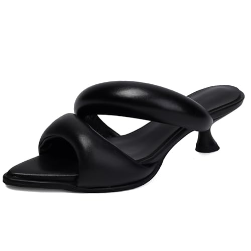 Kitten Heel Mules for Women Slip On Point Open Toe Heeled Mules