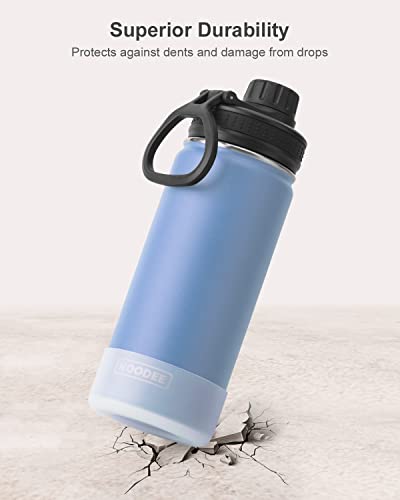 Image of koodee Water Bottle 2 Pack 16 oz Stainless Steel Vacuum Insulated Wide Mouth Sports Water Bottle with Leakproof Spout Lid (Purple-Royal Blue)