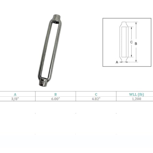 Prolinemax Marine Boat Stainless Steel T316 3/8" x 4-7/8" Turnbuckle Body 1200 Lbs WLL miniatura 4