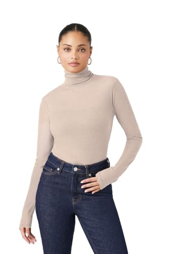 Image of Emmalise Womens Turtleneck Top Long Sleeves Fitted Ribbed Top