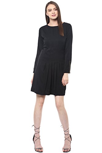 Image of Miss Chase Women's Black Full Sleeve Round Neck Solid Shift Mini Dress