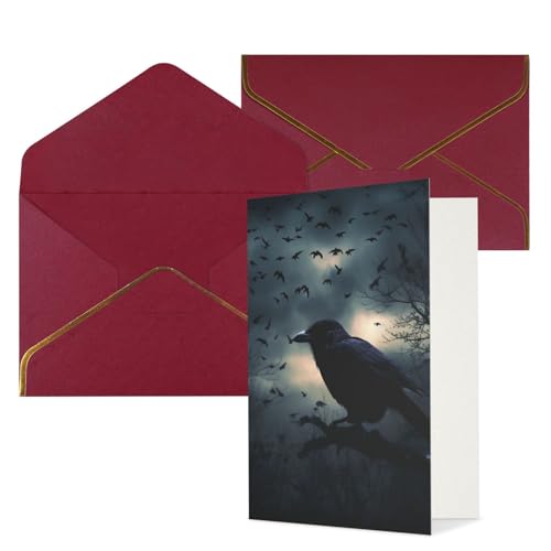 STVYUKL O[eBOJ[h _[Nbh̕t Thinking of You Card Night Crow Happy Birthday  ҏ 󔒂̃J[h @ 4x6