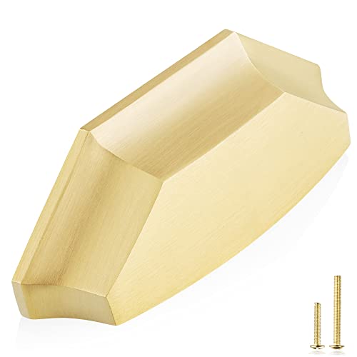 Qogrisun 5-Pack Solid Brass Cabinet Cup Pulls, Gold Drawer Dresser Handles, Copper Kitchen Hardware, 3-Inch Hole Center, 3.9-Inch Overall Length, Brushed Finish #TOP5