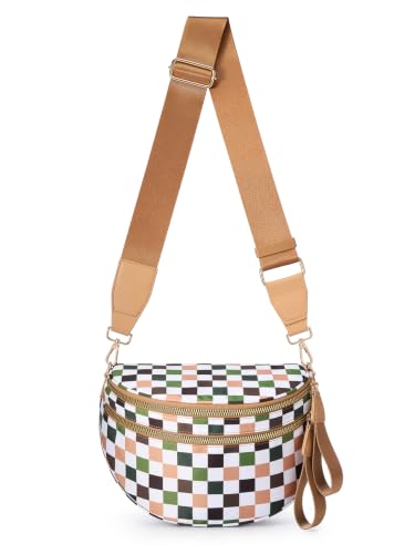 Image of Black and White Checkered Crossbody Bag Bum Bag for Women,Spacious Checkered Purse Fanny Packs Belt Bag