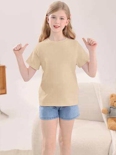 Image of Girls Summer Short Sleeve T Shirts Kids Basic Tees Crewneck Tops 5-14 Years