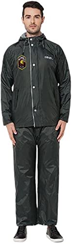 Men's Motorcycle Club Badge Solid Double Layer Raincoat & Pant Set (Reversible) with Carry Pouch - Grey Color XXL Size-image-32