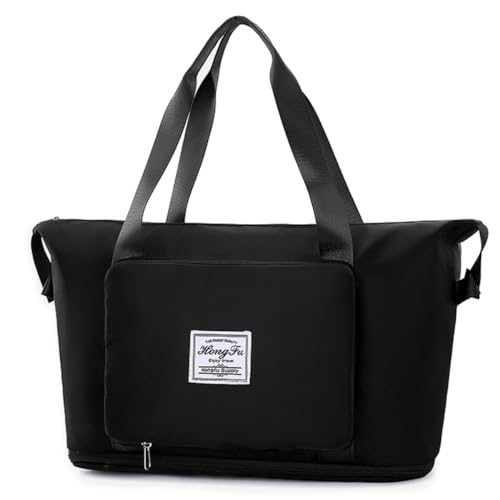 TOKSHOP Bolsa Academia Feminina Expansível Impermeável Bolsa Mala de Mão para Viagem Treino Passeios (Preto)