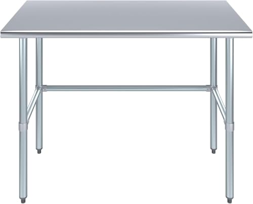 Image of Commercial Open Base Stainless Steel Work Table - 48 inch x 24 inch | Heavy-Duty Prep Table with Galvanized Frame | NSF Certified | Restaurant & Utility Use