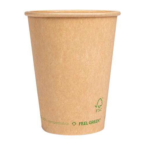 García De Pou 50 Unidades - Vasos De Papel 1 Pared 'Plastic Free' 360 Ml 300 G/M2 Ø9/6X11 Cm Marrón Cartoncillo