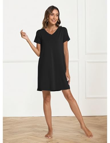GYS Bamboo Viscose Women's Nightgowns Classic Short Sleeve V Neck Sleep Dress2