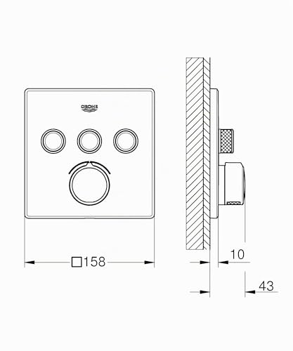 GROHE SmartControl Mitigeur encastrés 3 sorties douche carré chrome 29149000