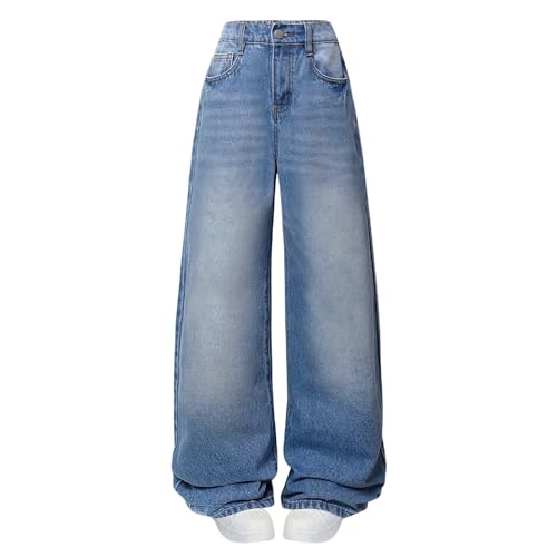 Girls Wide Leg Jeans Baggy Versatile Straight Palazzo Casual Vintage High Waist Denim Pants with Pockets2