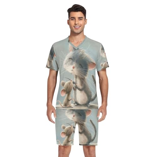 Mens Pajama Sets Short Sleeve Sleepwear with Pockets Loungewear Sets Pj Sleep Sets, S-XXL4