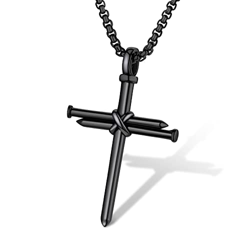 Supcare Collier de Croix Clous Chretienne Homme Pendentif Croix Femme Chaine avec Pendentif Religieux Acier Amulette de Protection Bijoux Cadeau Mari Papa Frere Noel Cover