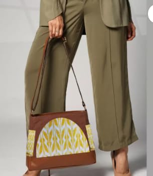Image of ENSAC Women's Premium Cotton /Full Sling Shoulder Bag | Ladies Purse Handbag | Special & Luxury Gift (SLING-U LEAF-DARK BROWN)