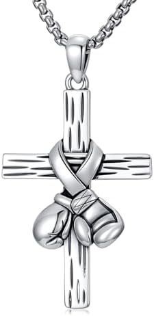 Boxing Gloves Cross Necklace 925 Sterling Silver Boxing Gloves Pe...