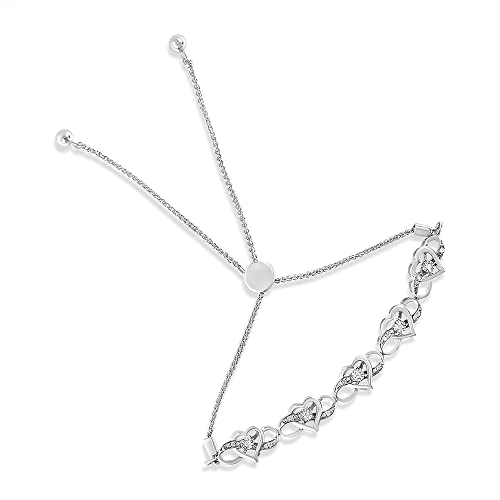 Haus of Brilliance .925 Sterling Silver Diamond Accent Interlocking Infinity and Heart 4”-10” Adjustable Bolo Tennis Bolo Bracelet (H-I Color, I2-I3 Clarity)