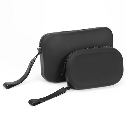 Gthiely 2 Pack Women Small Silicone Makeup Bag for Purse - Small Travel Portable Pouches Cosmetic Organizer Coin Purse Waterproof Makeup Brush Case with Zipper Handle in Black