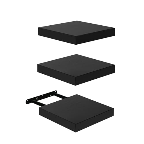 FURNITABLE Étagère Murale 20x20cm Salle de Bain Lot de 3 Solution Rangement Compacte Espace Réduit Cuisine, Noir