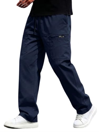 Image of Cargo for Men | Cotton Cargo Pant | Lower for man | Elastic Drawstring Waist Straight Fit Bottoms | Comfortable Breathable Cargos for Casual, Office Wear