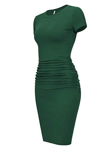 green t shirt dress amazon Laughido Women's Short Sleeve Ruched Bodycon Cotton attr-1024-17971