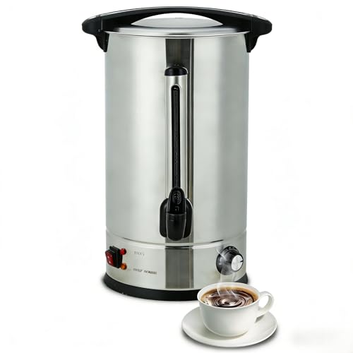 Image of 100-Cup Coffee Urn, 14L / 3.8Gal Double Wall Insulation Coffee Dispenser, Stainless Steel Large Hot Beverage Dispenser with Automatic Temperature Control & Faucet Commercial Coffee Urn, Silver