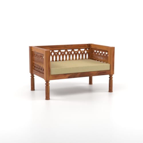 Image of NATRAJ ART & CRAFT Sheesham Wood 2 Seater Sofa Set for Living Room | Wooden CNC Sofa Set for Living Room Furniture (2 Seater, Honey Finish)