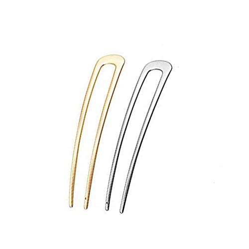 2 Pcs U Shape Hair Fork Vintage Alloy Bobby Pin 4" Hairpins Hair Accessories for Women Ladies Girls, Gold and Silver