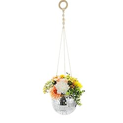 Mirror Disco Ball Planter Macrame Plant Hanger Mirror Decorative Plant