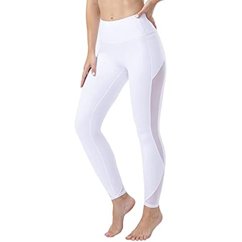 ONGASOFT Yoga Pants for Women Fitness Running Workout Leggings Tummy Control Side Pockets White Cover