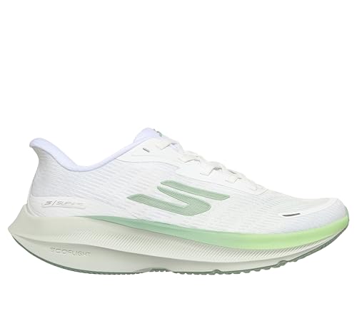Skechers Femme Aero Pulse Performance Running Trainers - Lightweight Mesh Athletic Shoes with Arch Support Slip-in ENTRAINEUSE, White Textile Green Trim, 38 EU