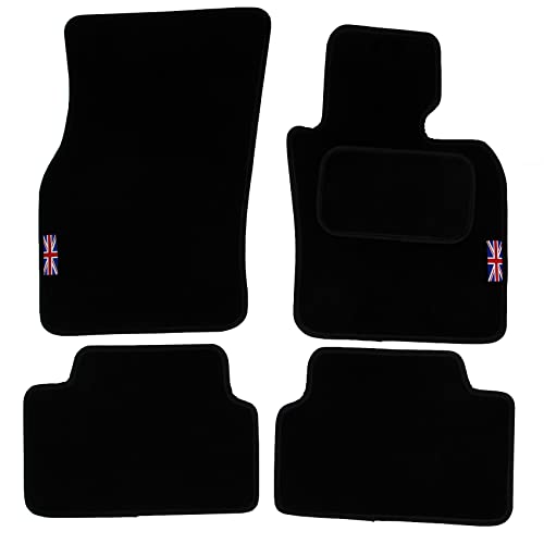 Actiasmat Custom Fit Black Car Floor Mats for BMW Mini Mk3 5-Door 2015 Onwards | 4-Piece Carpet Set with Union Jack Heel Pad