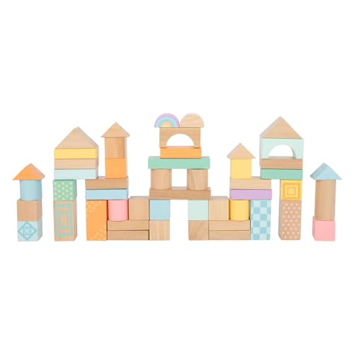 Image of Small Foot- 50 Pastel Wooden Building Block Playset- Stacking Toys for Boys and Girls Ages 12+ Months-Montessori-Perfect for Birthdays and Holidays
