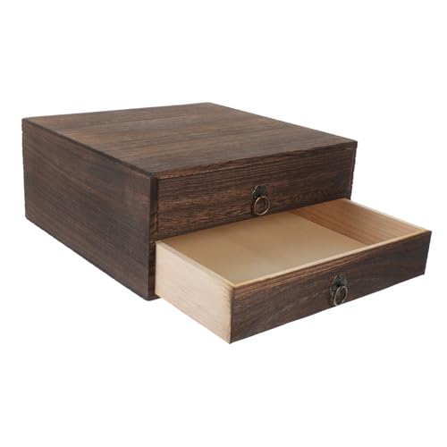 Boîte tiroir bois multicouche marron pour rangement bureau
