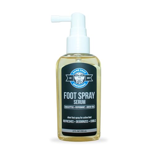 Game Face Natural Clear Foot Spray Serum, No-Mess Foot Care Spray Refreshes, Deodorizes, Moisturizes, & Cools Active Feet. Athletes Foot Prevention & Care, All Day Protection - 2 Fl. Oz